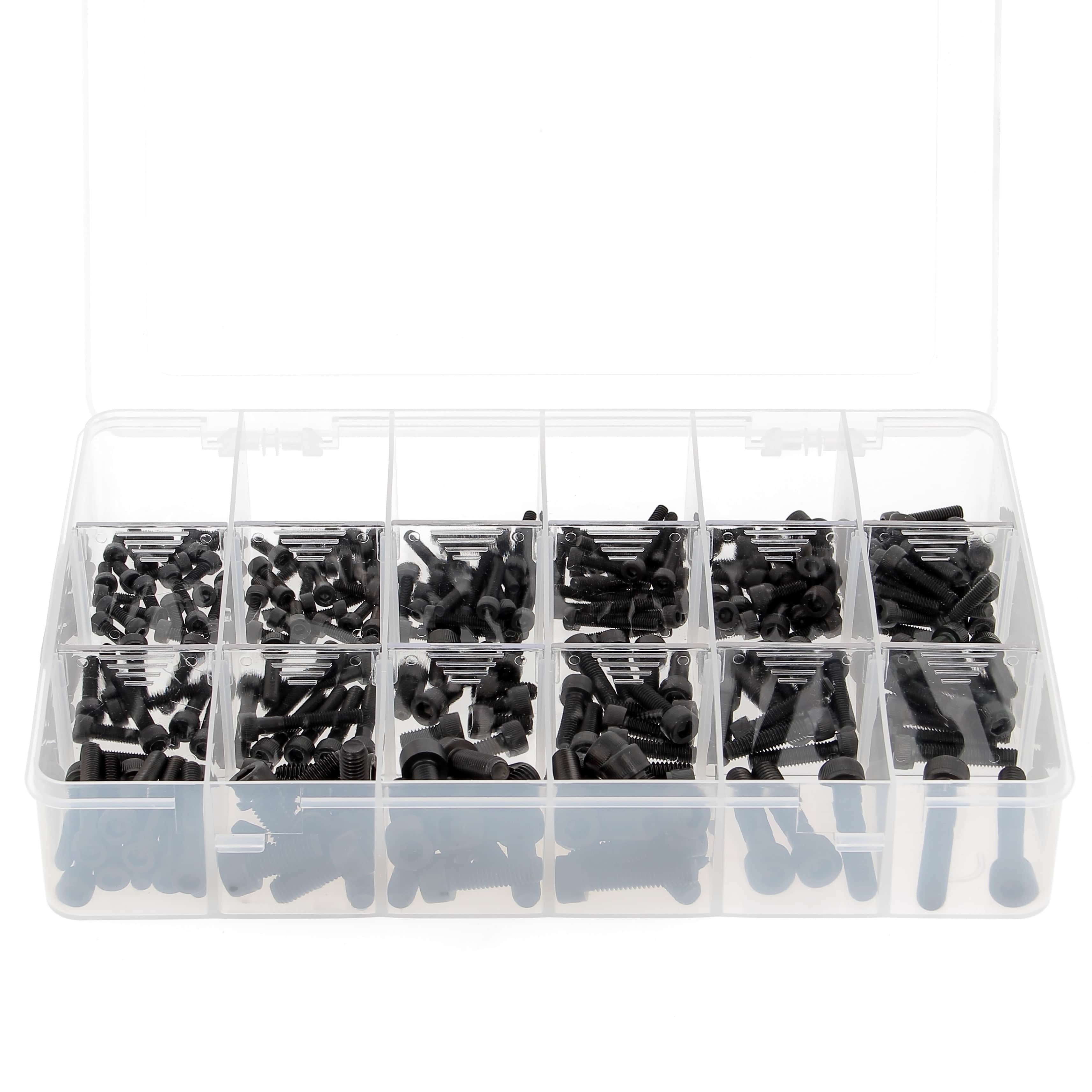 Coffret d'Assortiments 255 Vis à Tête Cylindrique Hexagonale Creuse Acier Classe 12.9 Noir DIN 912