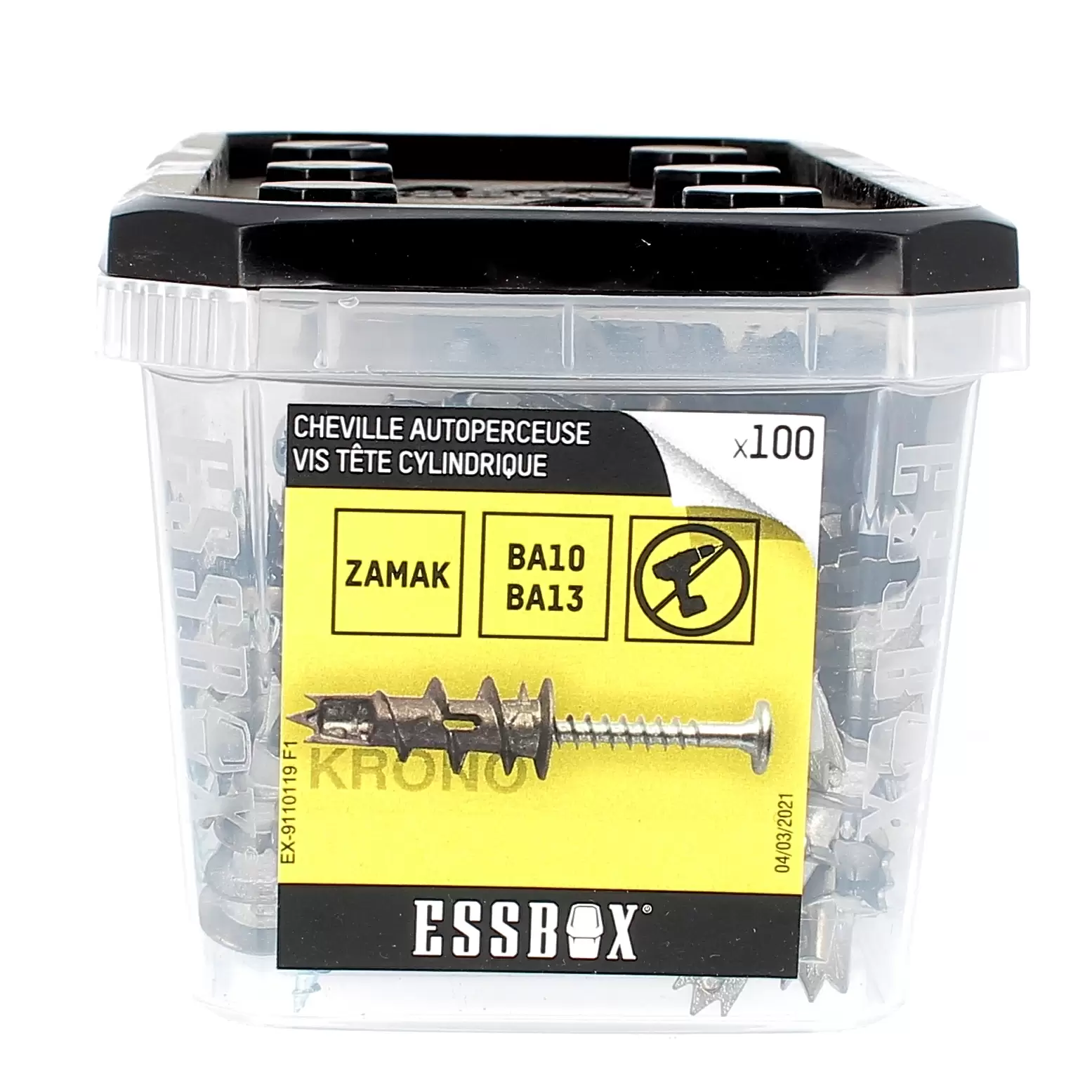 ESSBOX de 100 Chevilles Autoperceuses Zamak avec Vis TR 4.5X30